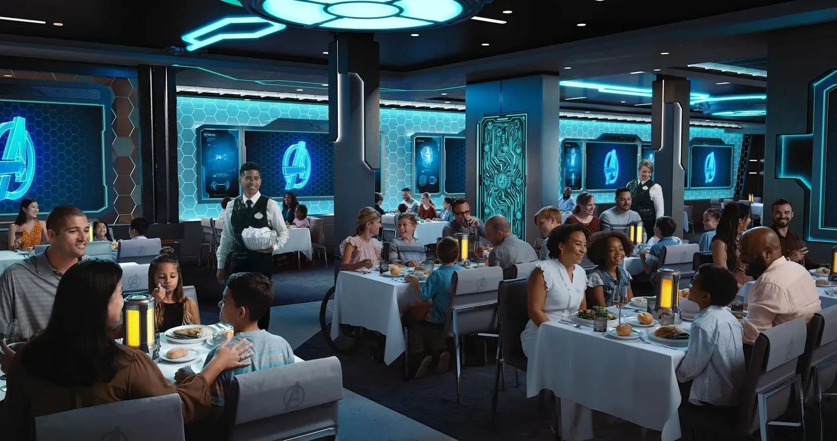 Disney Wish Worlds of Marvel restaurant  - Avengers: Quantum Encounter" dinner show - Disney Treasure