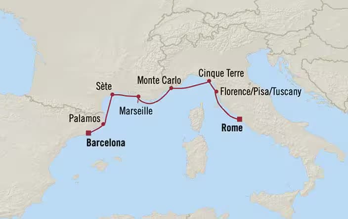 Oceania Allura - Rome to Barcelona 7D Map
