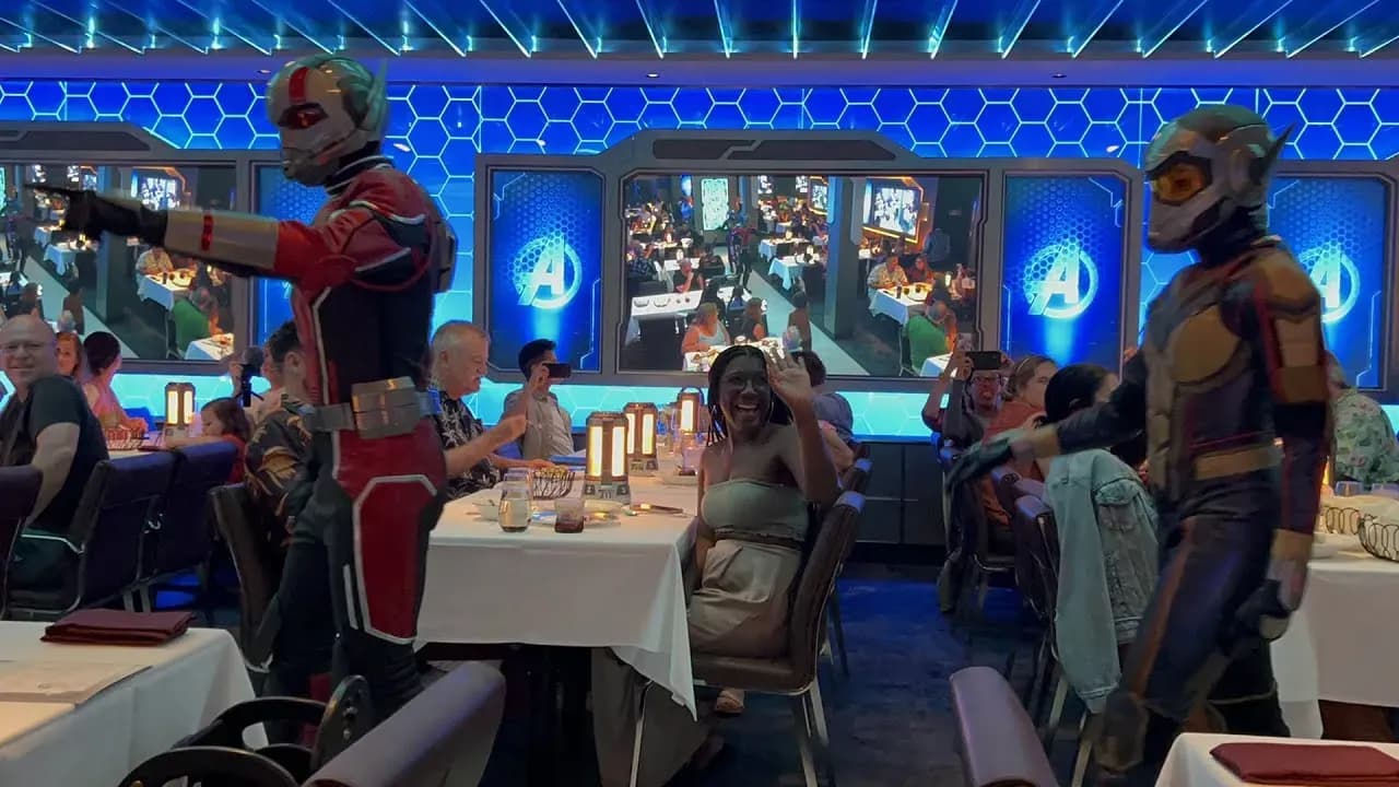 Disney Wish Worlds of Marvel restaurant  - Avengers: Quantum Encounter" dinner show - Disney Treasure