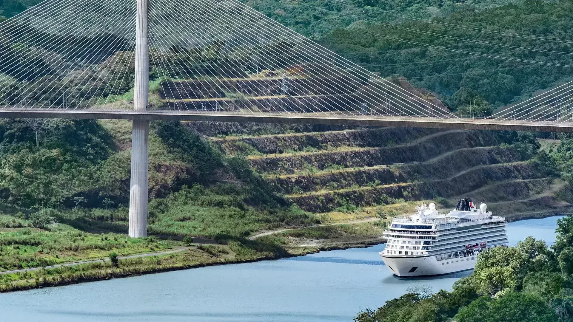Viking ocean cruise ship navigating the Panama Canal