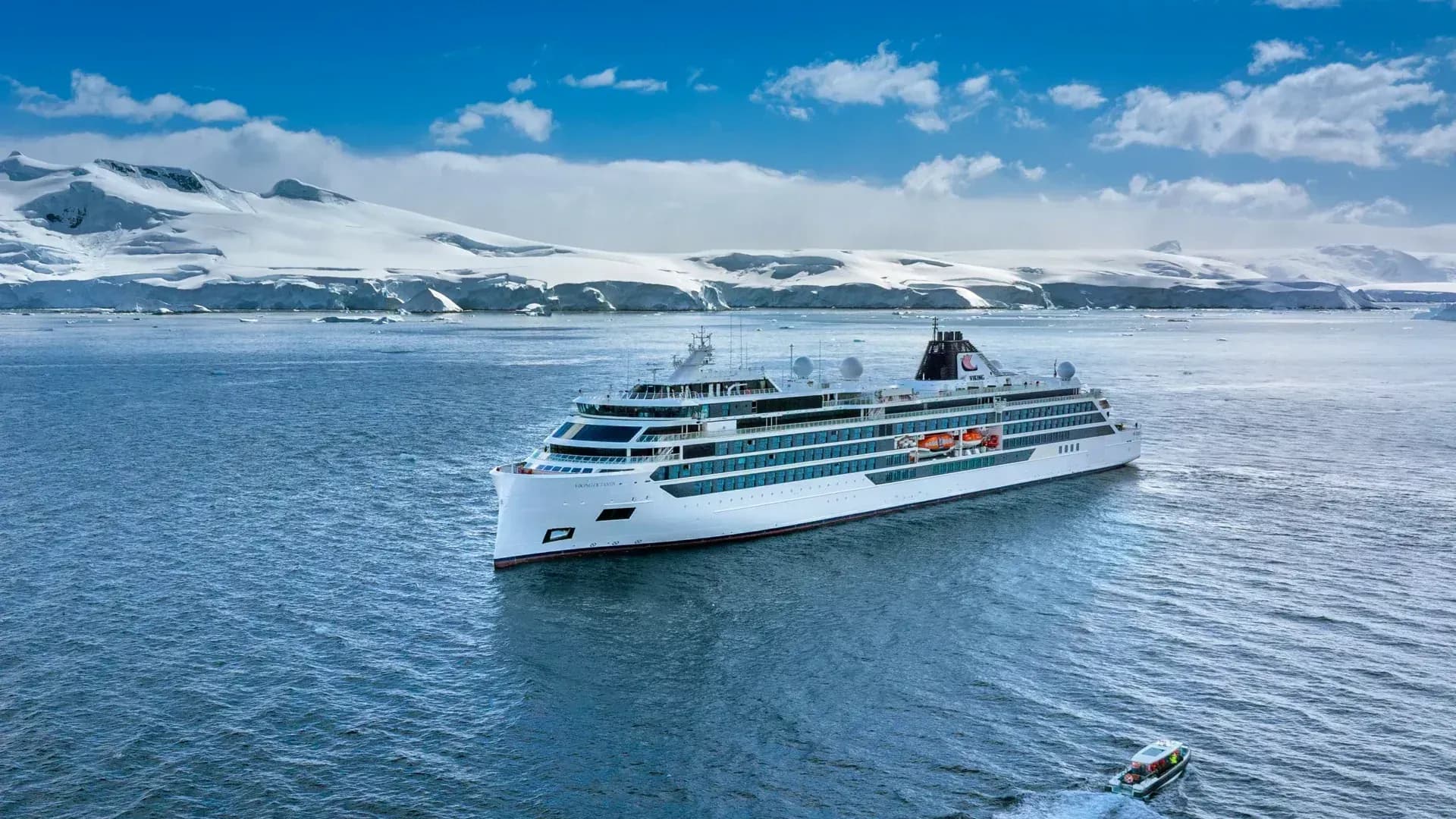 Viking Octantis expedition ship sailing in Antarctic waters