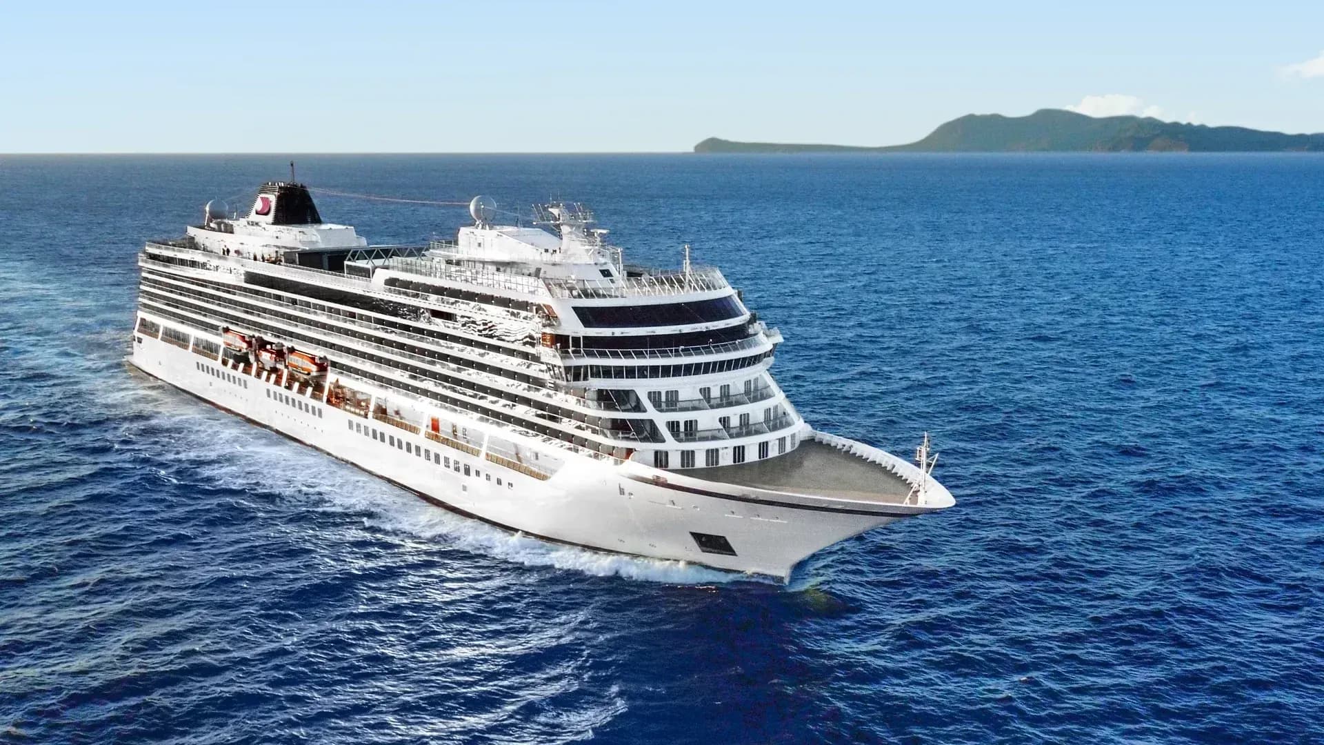 Viking ocean cruise ship sailing open water in Greece