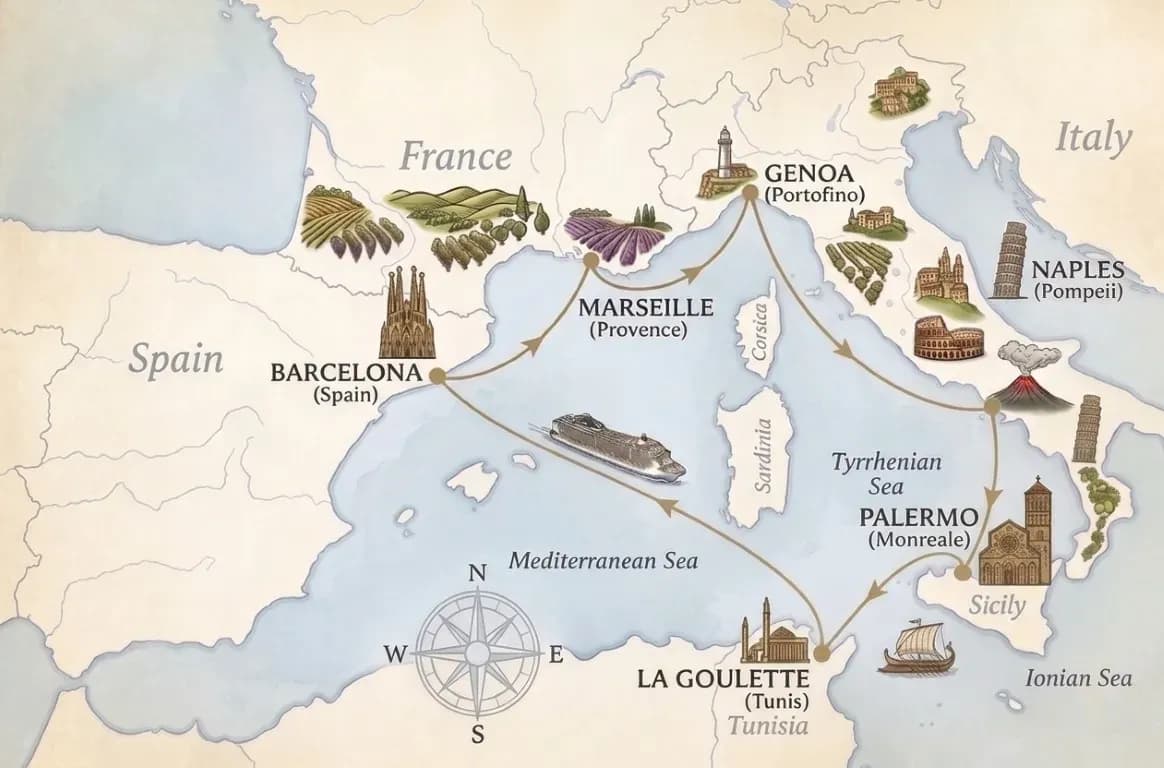 MSC Euribia - Barcelona to Barcelona 7N map