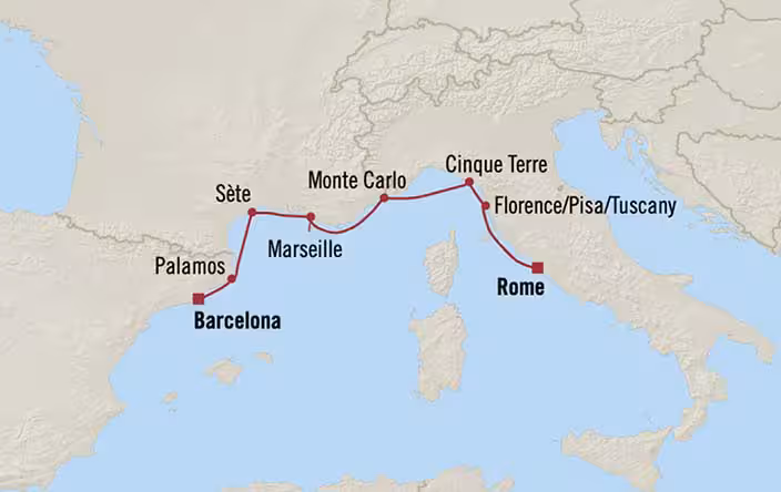 Oceania Allura - Rome to Barcelona 7D Map