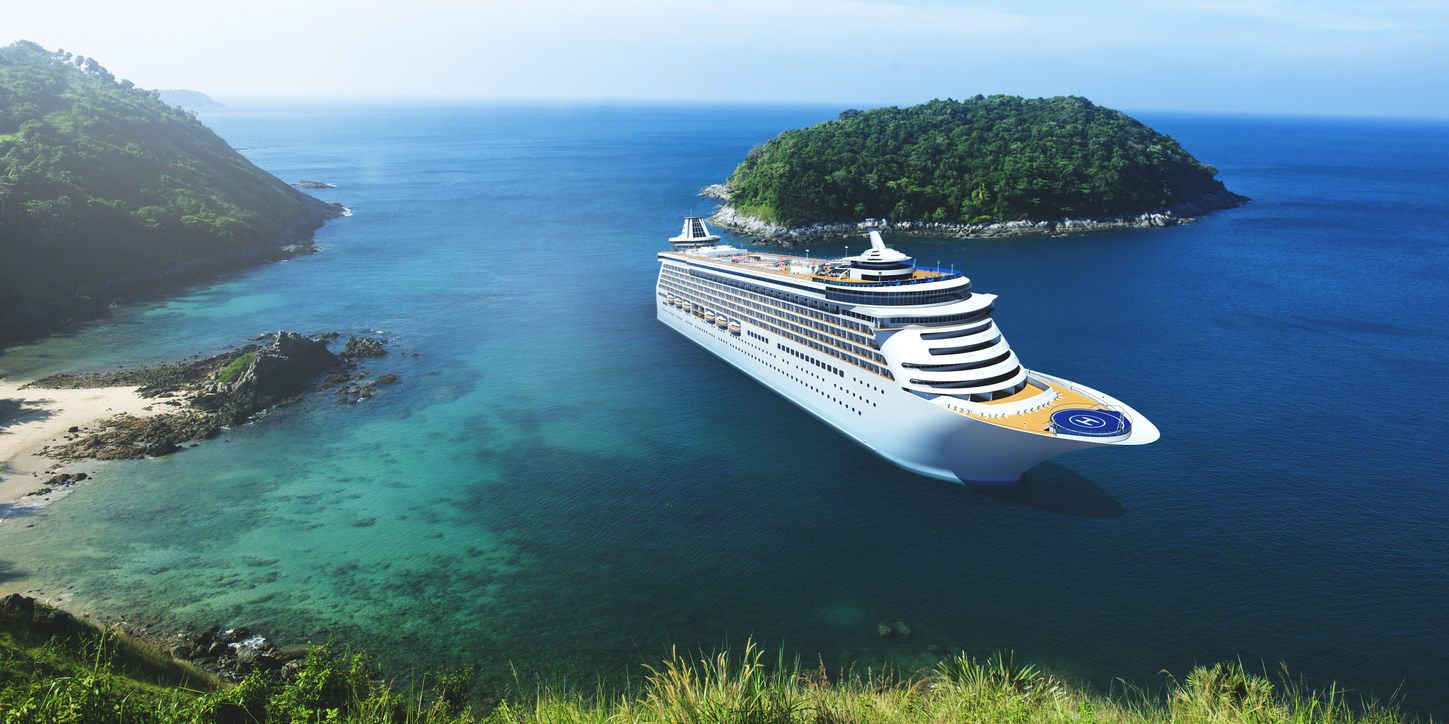 cruiseship, exotic destination, green beach