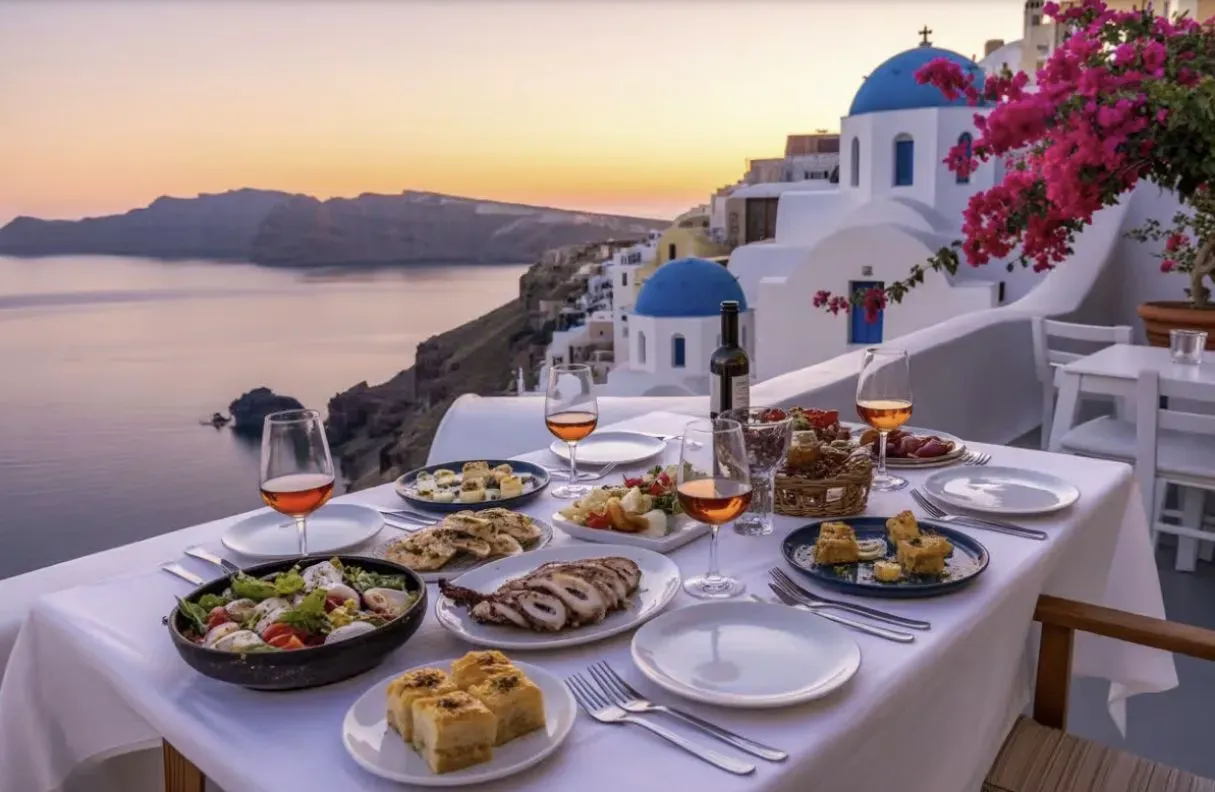 Santorini, Greece sunset dinner with a view